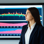 A focused female executive, fully clothed in a modest, dark business suit, standing in a sleek, modern office boardroom. She is thoughtfully observing a large, interactive digital display showing intricate market trend data and strategic projections. The setting is bright and professional, emphasizing an atmosphere of insight and forward-thinking. perfect anatomy, correct proportions, natural pose, well-formed hands, proper finger count, professional photography, high quality, safe for work, appropriate content, professional dress, family-friendly.